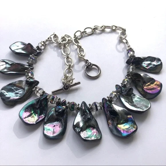 Abalone Teardrop beads and Chez Crystals Necklace - Picture 4 of 5